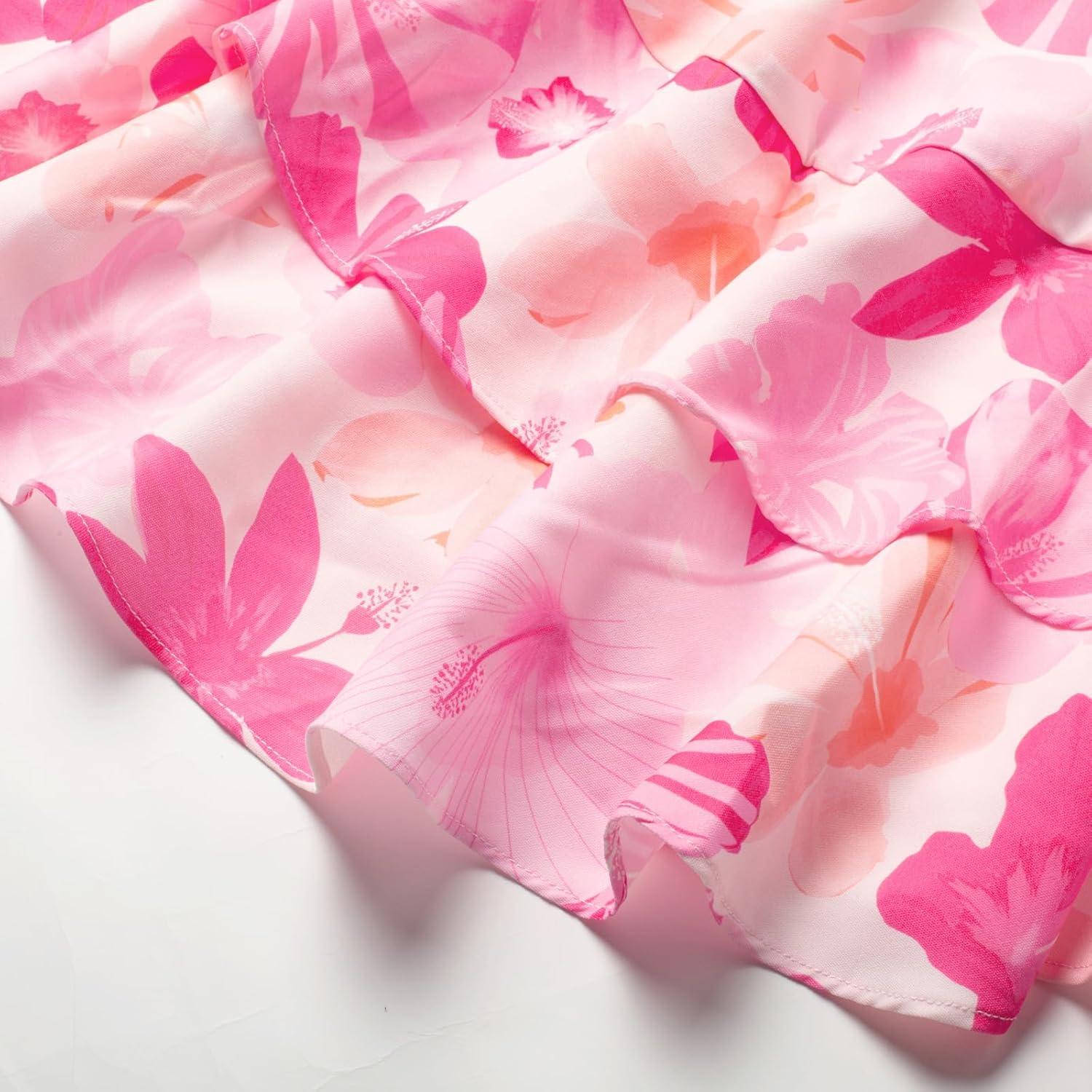 imageGRACE KARIN Girls Floral Maxi Dress Square Neck Wide Straps Smocked Summer Spring Flowy Dress 514YPink Tropical