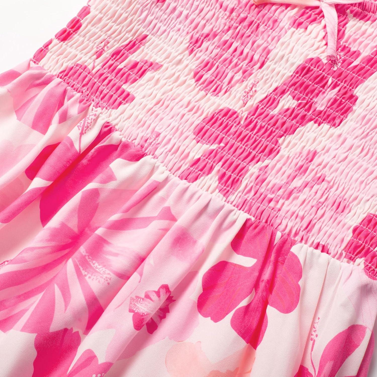 imageGRACE KARIN Girls Floral Maxi Dress Square Neck Wide Straps Smocked Summer Spring Flowy Dress 514YPink Tropical