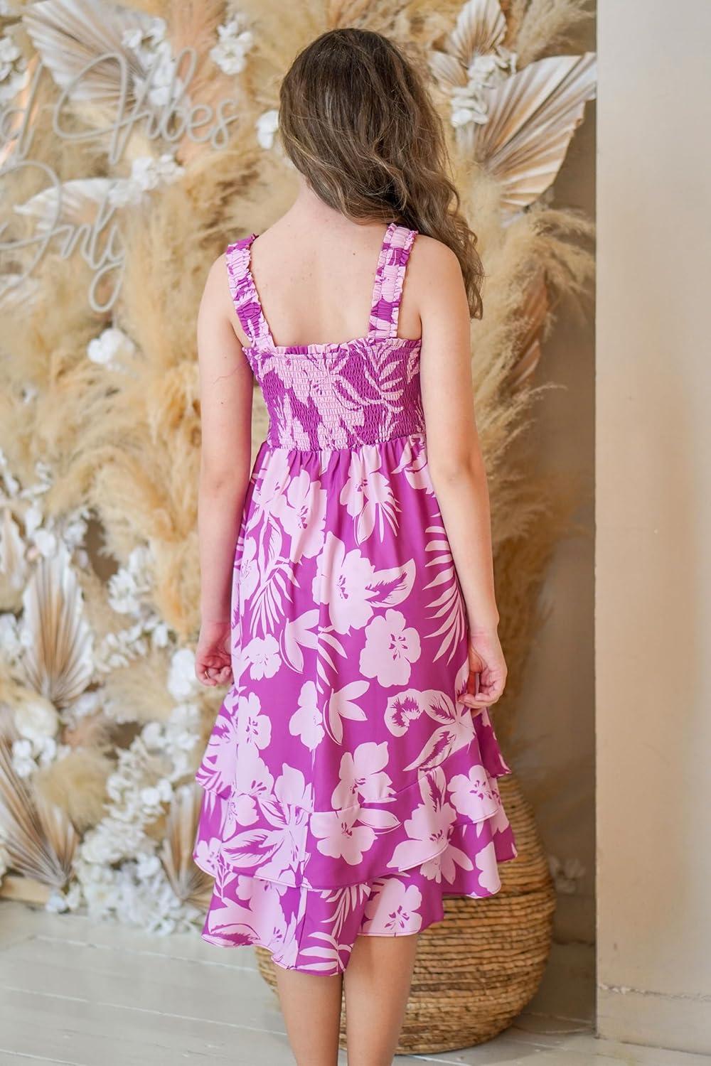 imageGRACE KARIN Girls Floral Maxi Dress Square Neck Wide Straps Smocked Summer Spring Flowy Dress 514YPurple Floral
