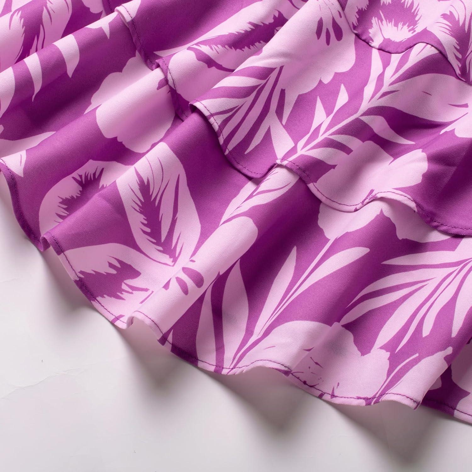 imageGRACE KARIN Girls Floral Maxi Dress Square Neck Wide Straps Smocked Summer Spring Flowy Dress 514YPurple Floral