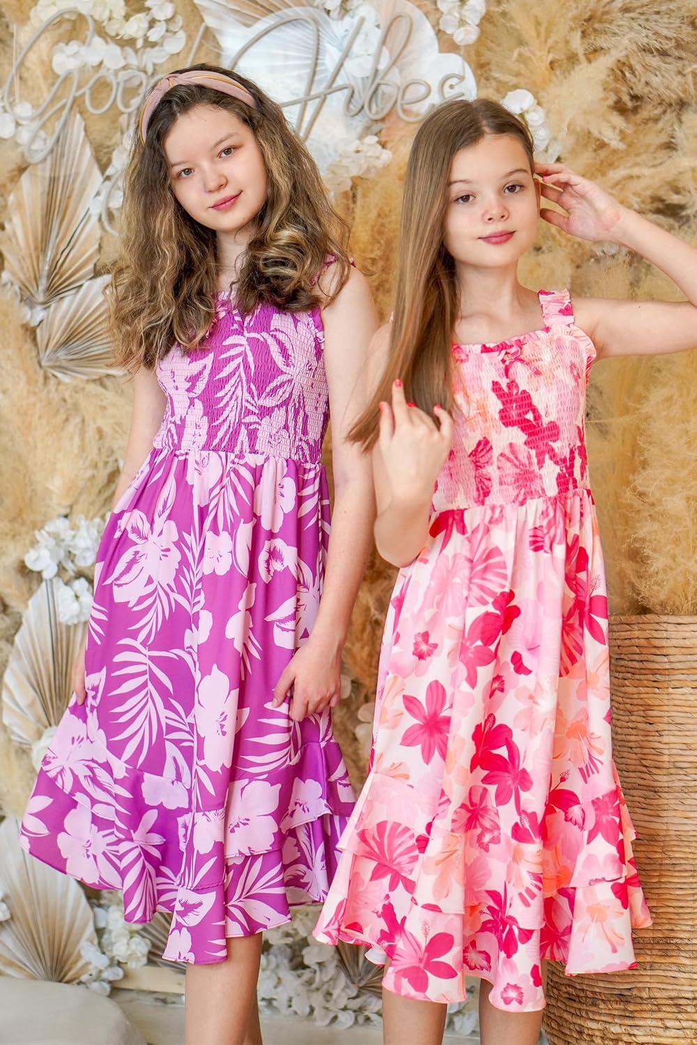 imageGRACE KARIN Girls Floral Maxi Dress Square Neck Wide Straps Smocked Summer Spring Flowy Dress 514YPurple Floral