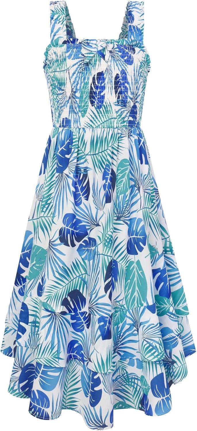 imageGRACE KARIN Girls Floral Maxi Dress Square Neck Wide Straps Smocked Summer Spring Flowy Dress 514YTeal Tropical