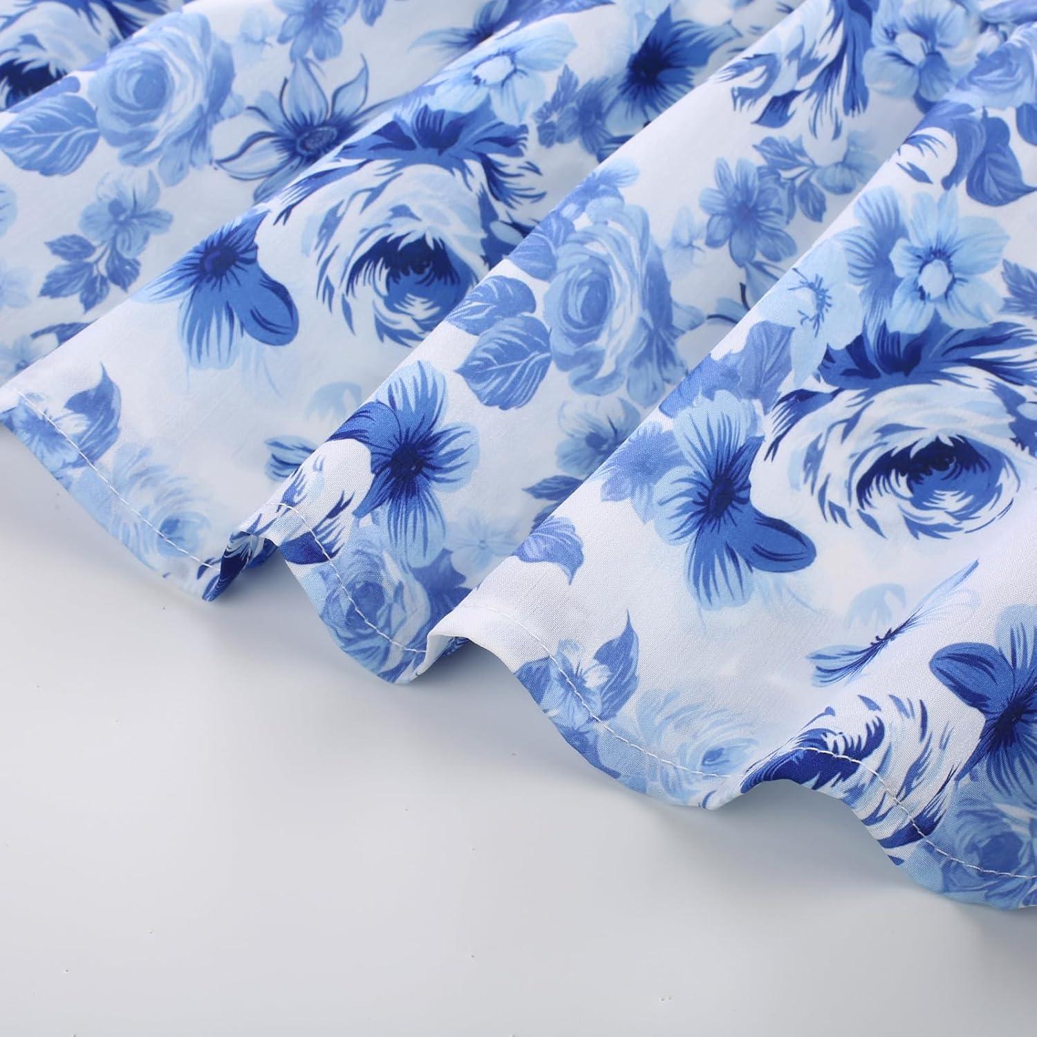 imageGRACE KARIN Girls Flutter Sleeve Floral Dresses Girl Long Midi Spring Dress Kids Smocked Flare Summer Dress 616YBlue and White Floral