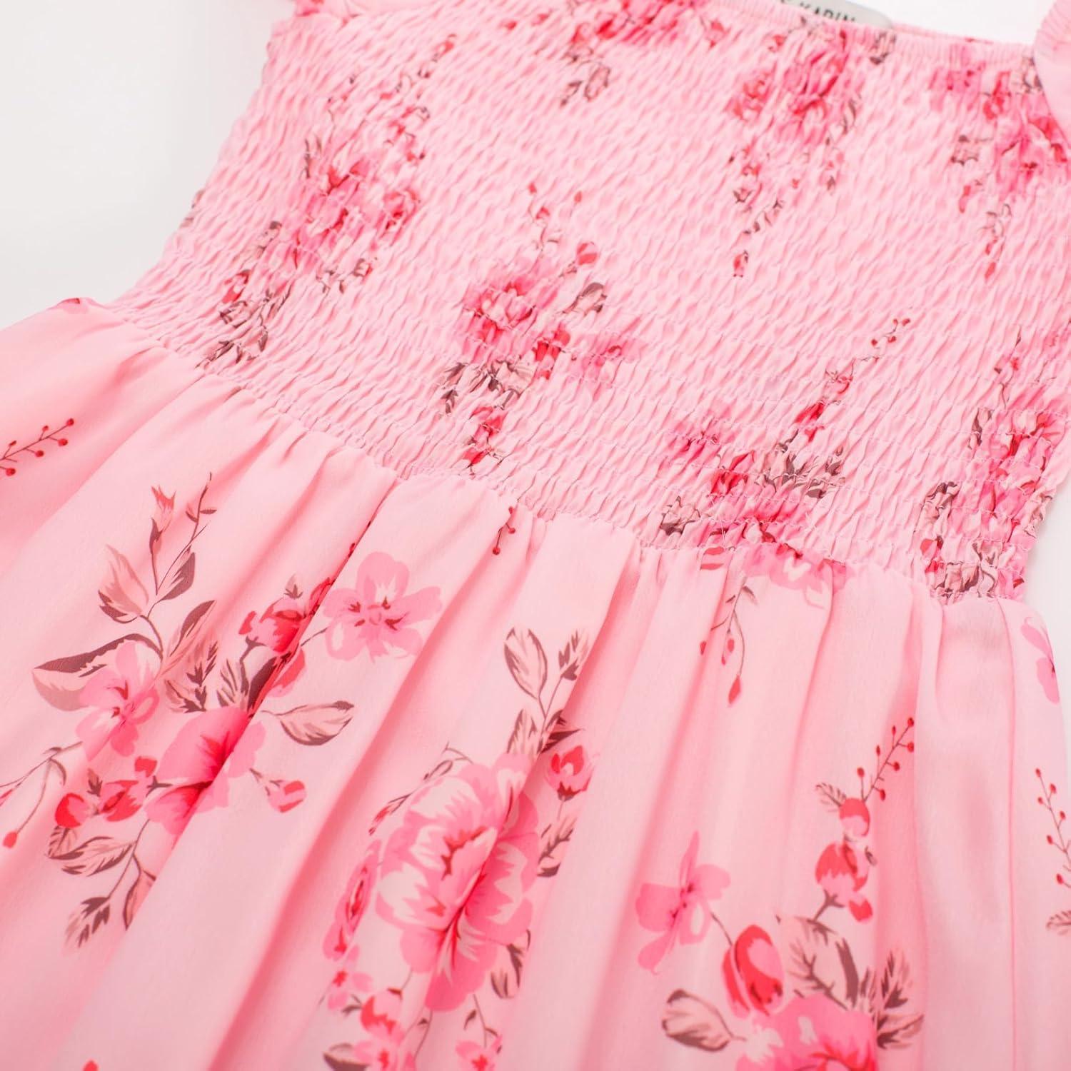 imageGRACE KARIN Girls Flutter Sleeve Floral Dresses Girl Long Midi Spring Dress Kids Smocked Flare Summer Dress 616YFlowers on Light Pink