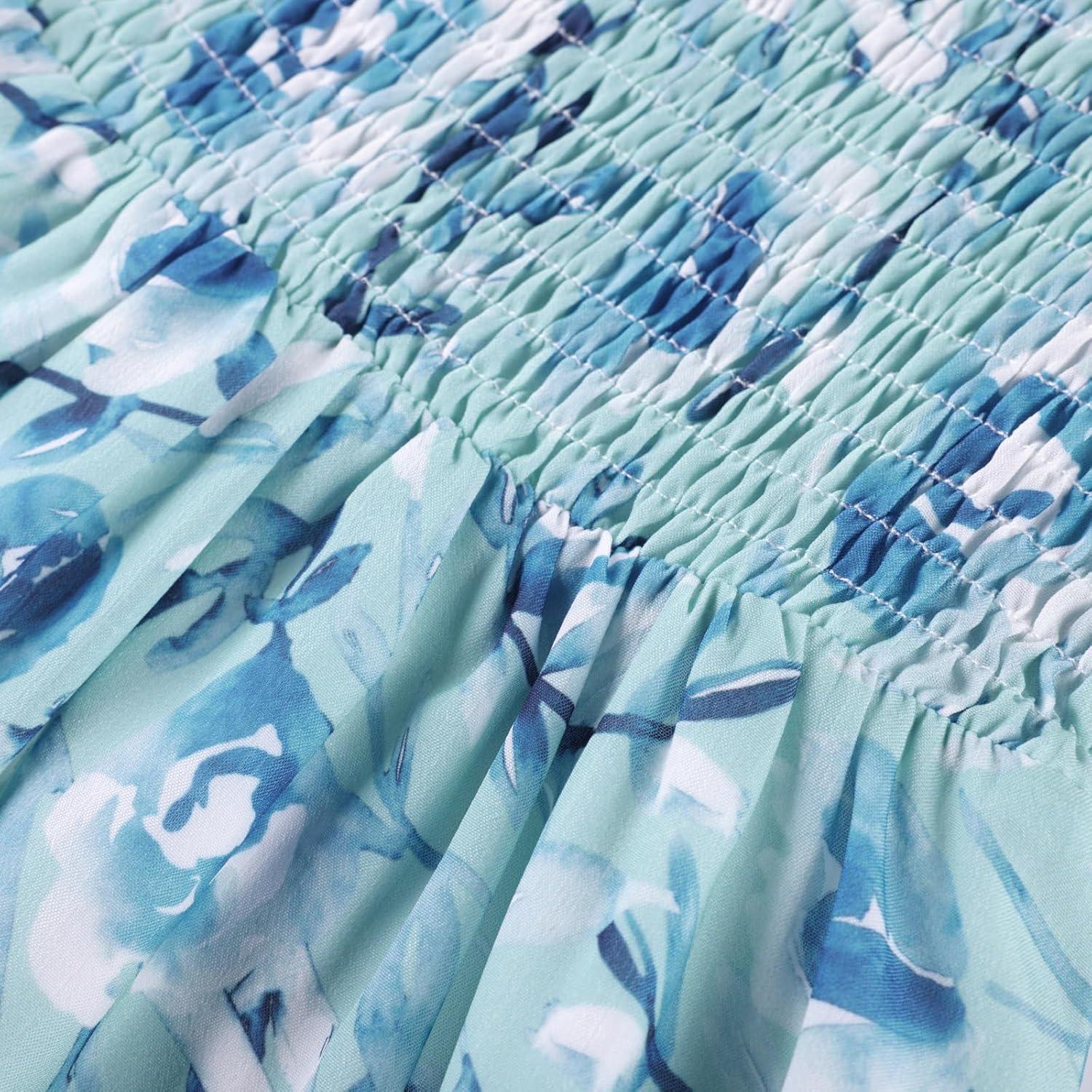 imageGRACE KARIN Girls Flutter Sleeve Floral Dresses Girl Long Midi Spring Dress Kids Smocked Flare Summer Dress 616YGreen Blue Floral