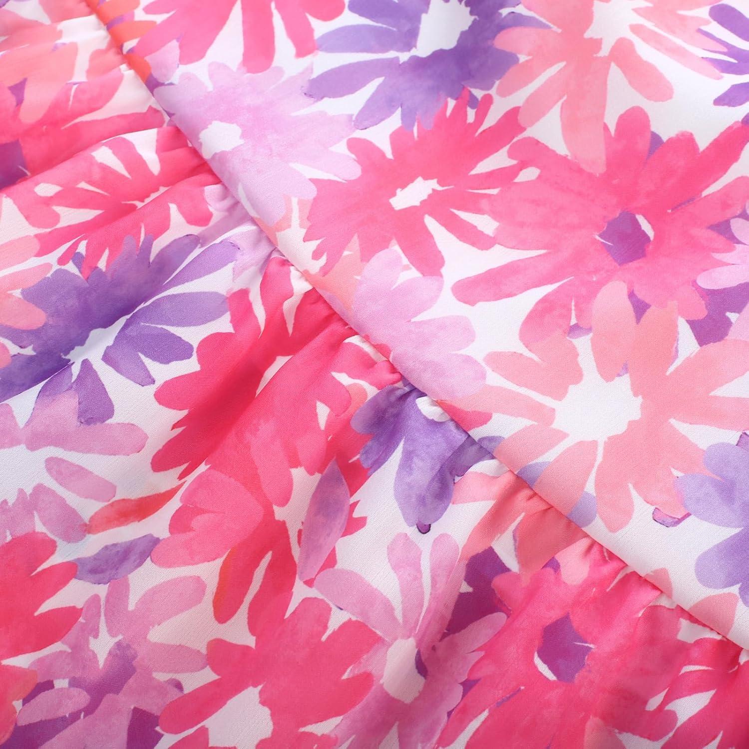 imageGRACE KARIN Girls Flutter Sleeve Floral Dresses Girl Long Midi Spring Dress Kids Smocked Flare Summer Dress 616YPurple Floral