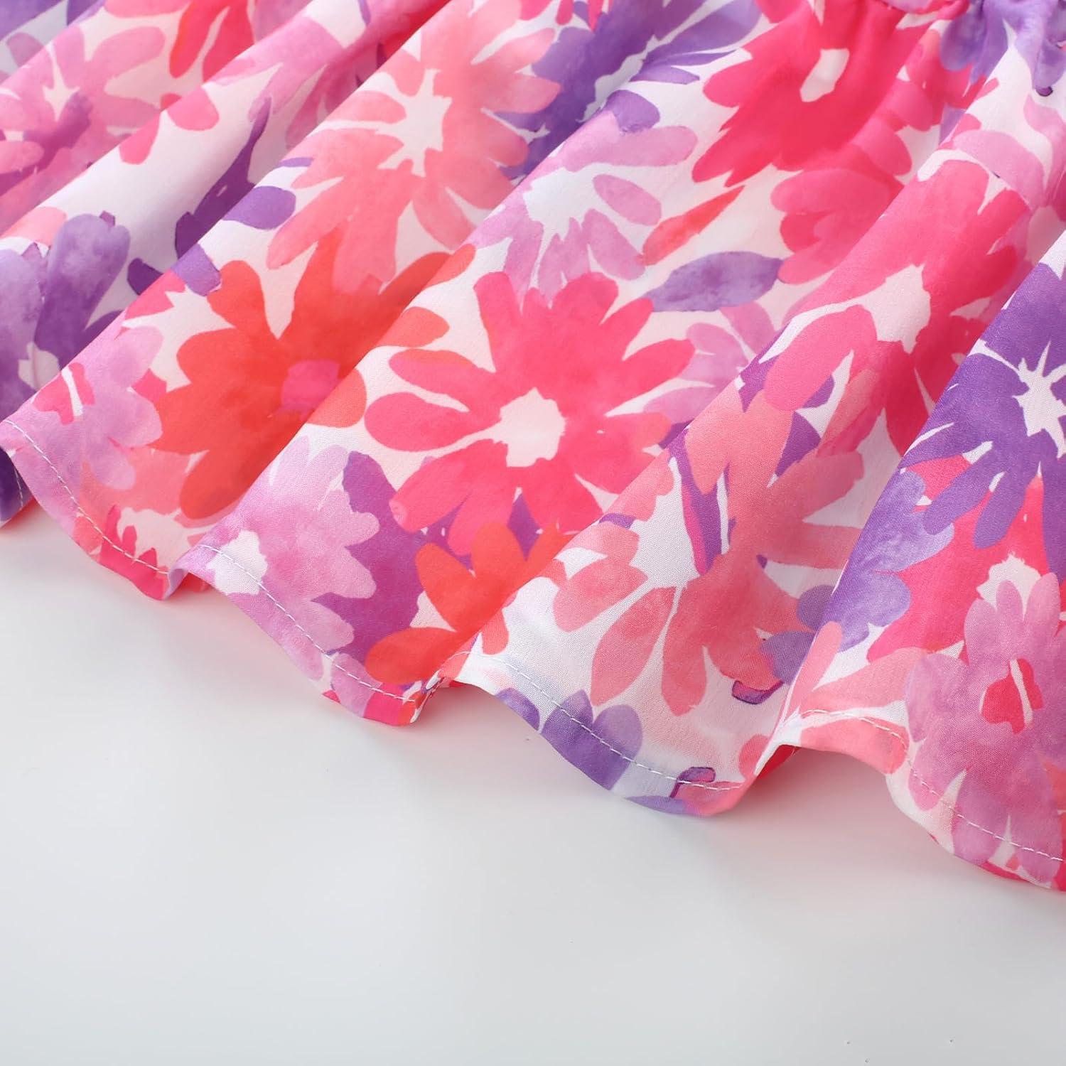 imageGRACE KARIN Girls Flutter Sleeve Floral Dresses Girl Long Midi Spring Dress Kids Smocked Flare Summer Dress 616YPurple Floral