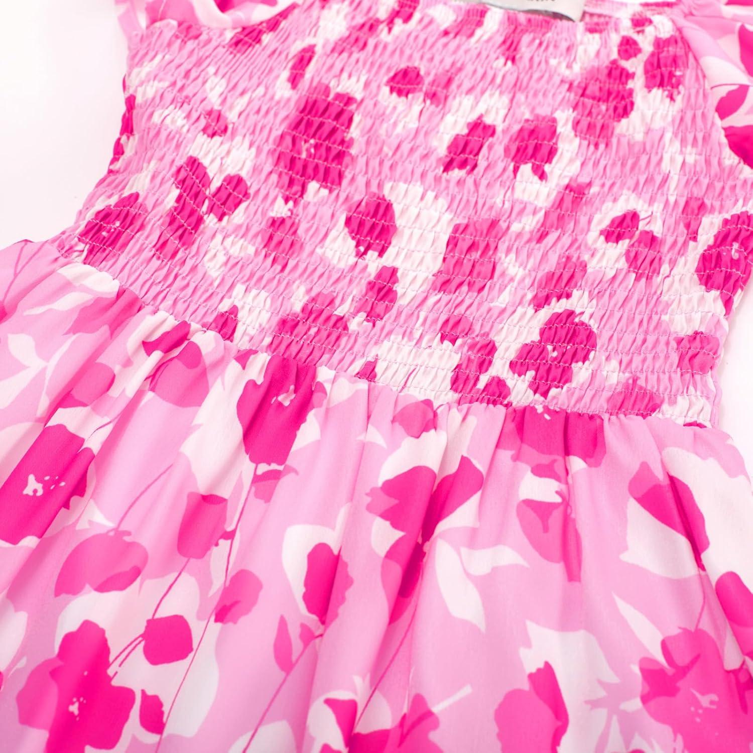 imageGRACE KARIN Girls Flutter Sleeve Floral Dresses Girl Long Midi Spring Dress Kids Smocked Flare Summer Dress 616YRose Red Flowers