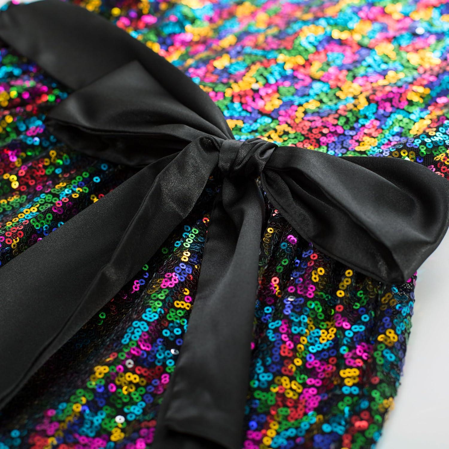 imageGRACE KARIN Girls Formal Party Dress Sequin Birthday Fancy Dresses Wedding Guest Dance Ruffle Dress Size 614Black Multicolor