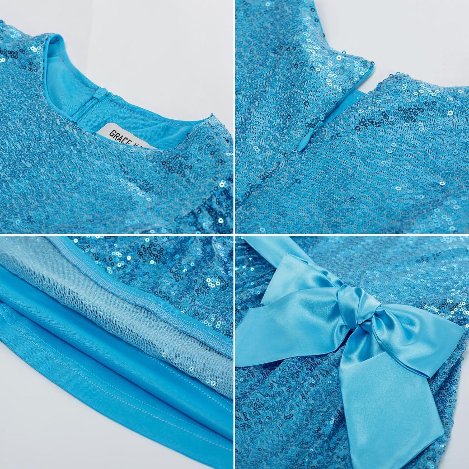 imageGRACE KARIN Girls Formal Party Dress Sequin Birthday Fancy Dresses Wedding Guest Dance Ruffle Dress Size 614Blue