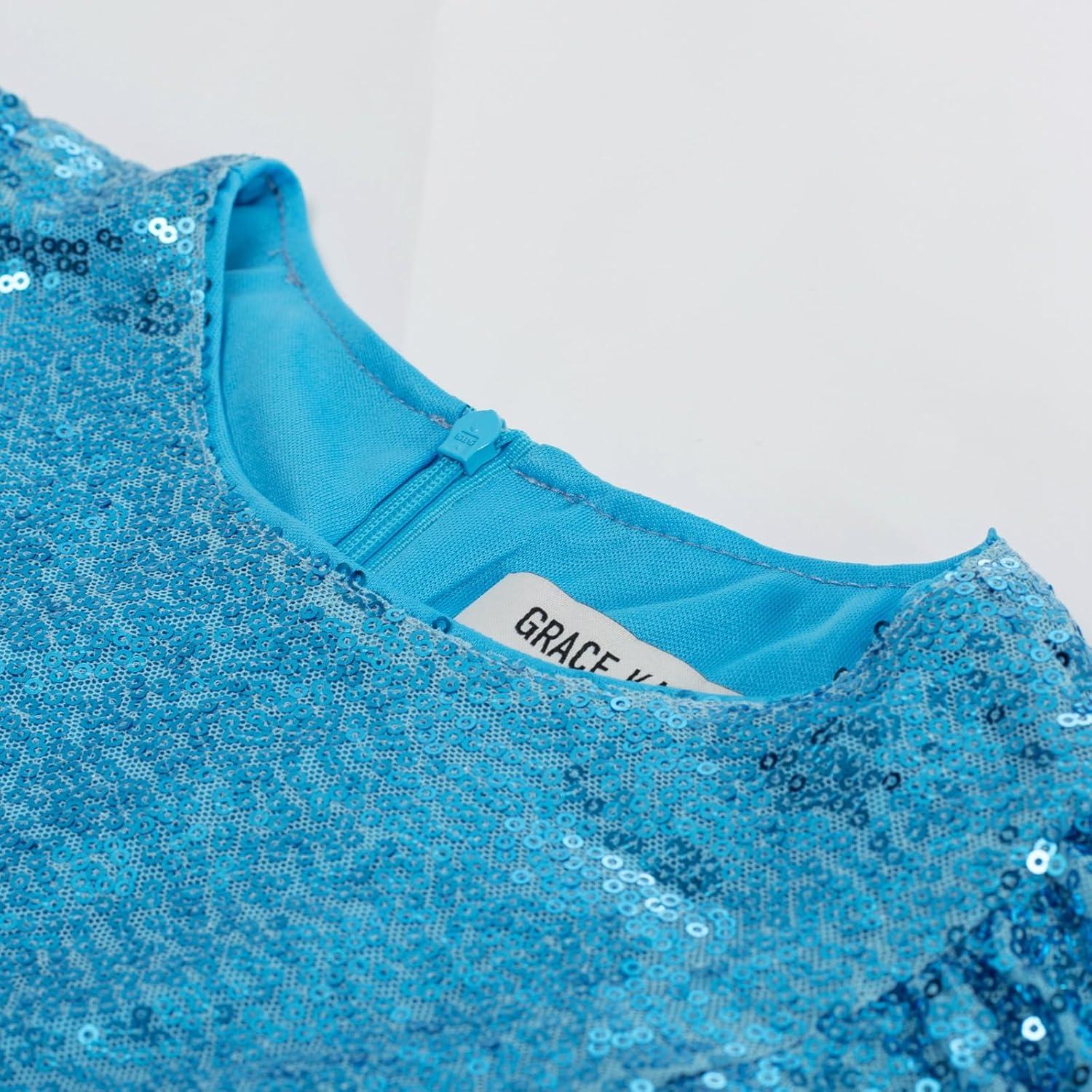imageGRACE KARIN Girls Formal Party Dress Sequin Birthday Fancy Dresses Wedding Guest Dance Ruffle Dress Size 614Blue