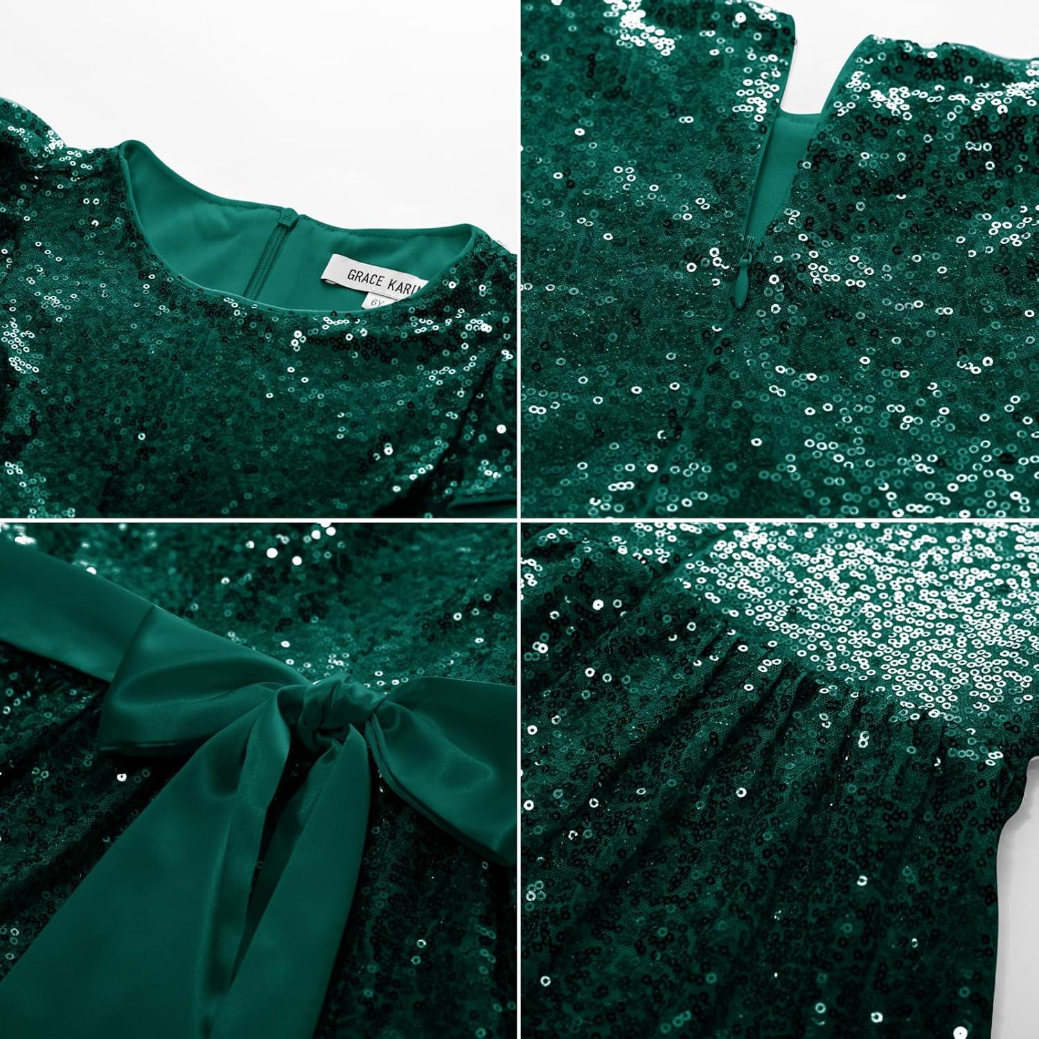 imageGRACE KARIN Girls Formal Party Dress Sequin Birthday Fancy Dresses Wedding Guest Dance Ruffle Dress Size 614Dark Green