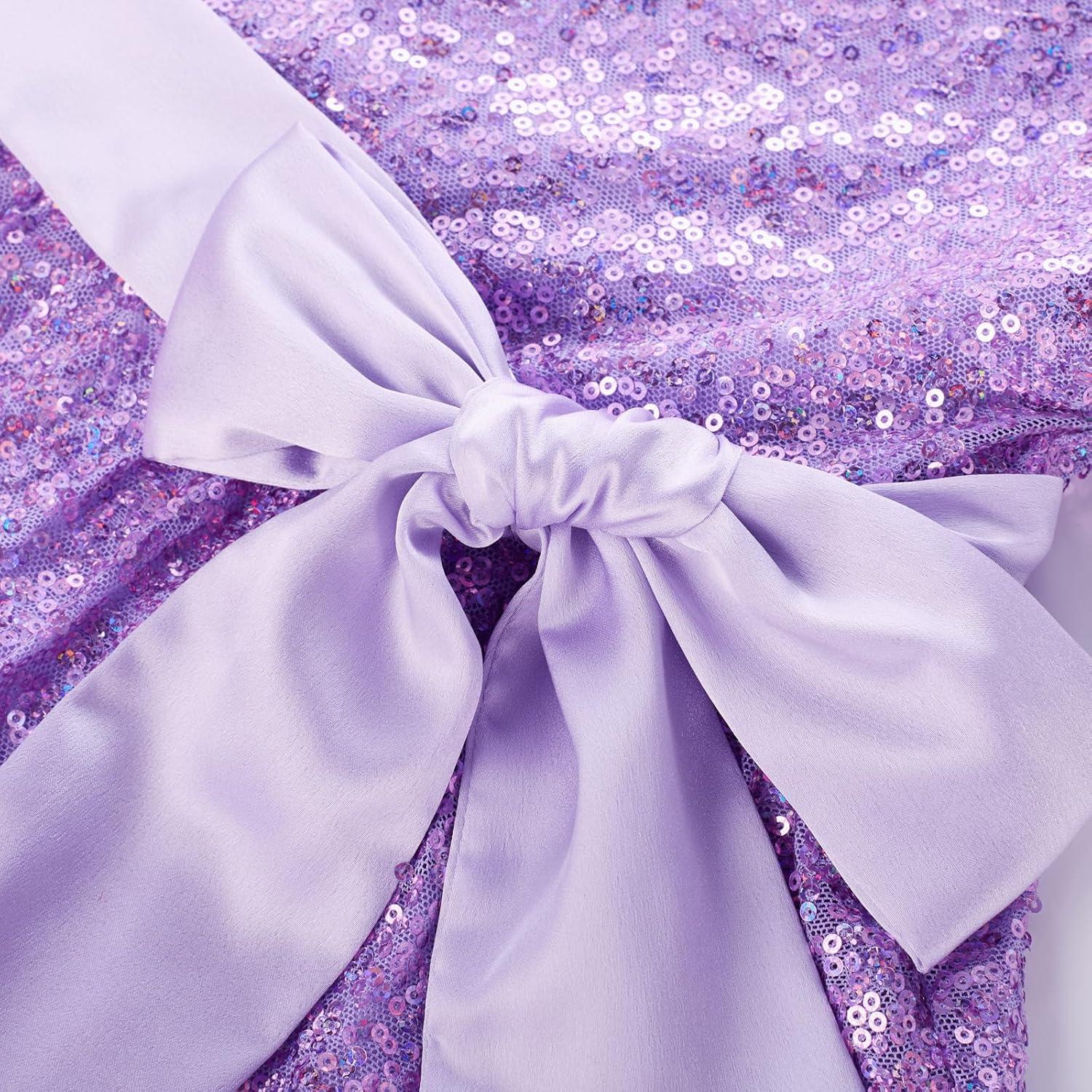 imageGRACE KARIN Girls Formal Party Dress Sequin Birthday Fancy Dresses Wedding Guest Dance Ruffle Dress Size 614Light Purple
