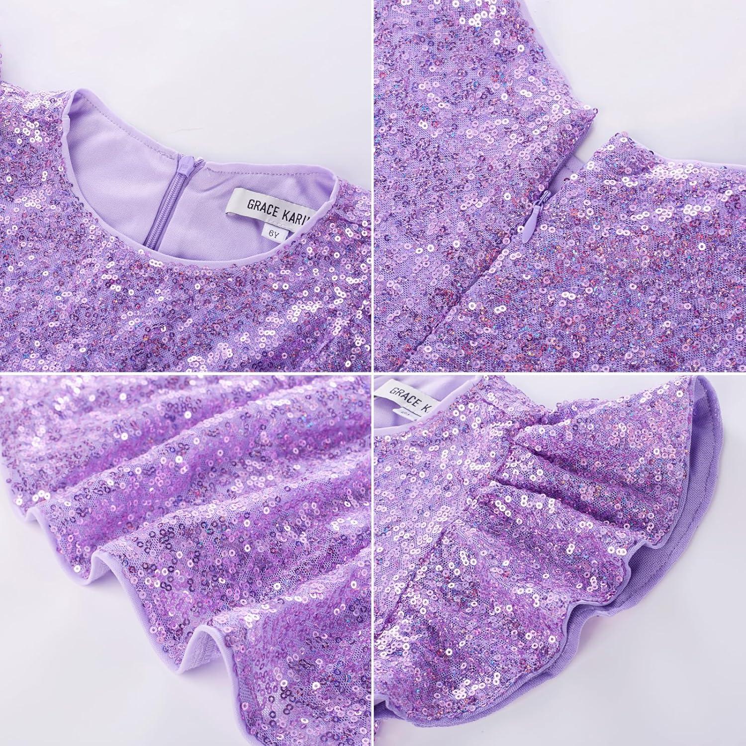 imageGRACE KARIN Girls Formal Party Dress Sequin Birthday Fancy Dresses Wedding Guest Dance Ruffle Dress Size 614Light Purple