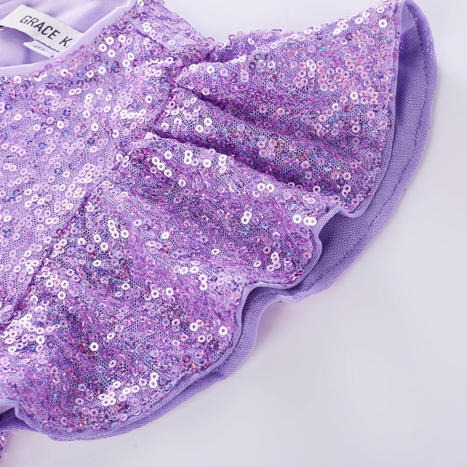 imageGRACE KARIN Girls Formal Party Dress Sequin Birthday Fancy Dresses Wedding Guest Dance Ruffle Dress Size 614Light Purple