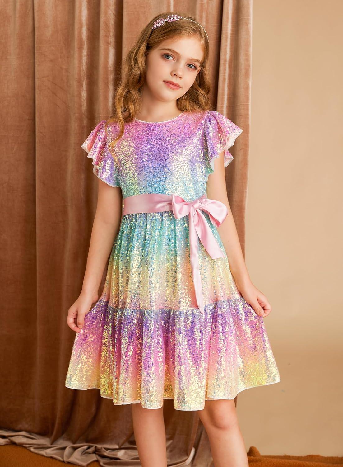 imageGRACE KARIN Girls Formal Party Dress Sequin Birthday Fancy Dresses Wedding Guest Dance Ruffle Dress Size 614Multicolor