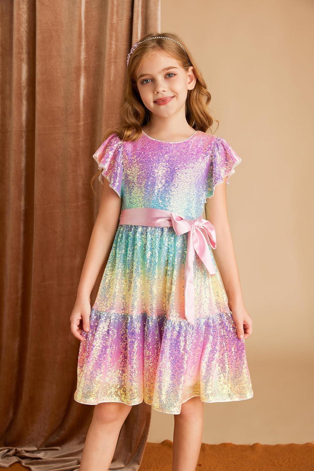 imageGRACE KARIN Girls Formal Party Dress Sequin Birthday Fancy Dresses Wedding Guest Dance Ruffle Dress Size 614Multicolor