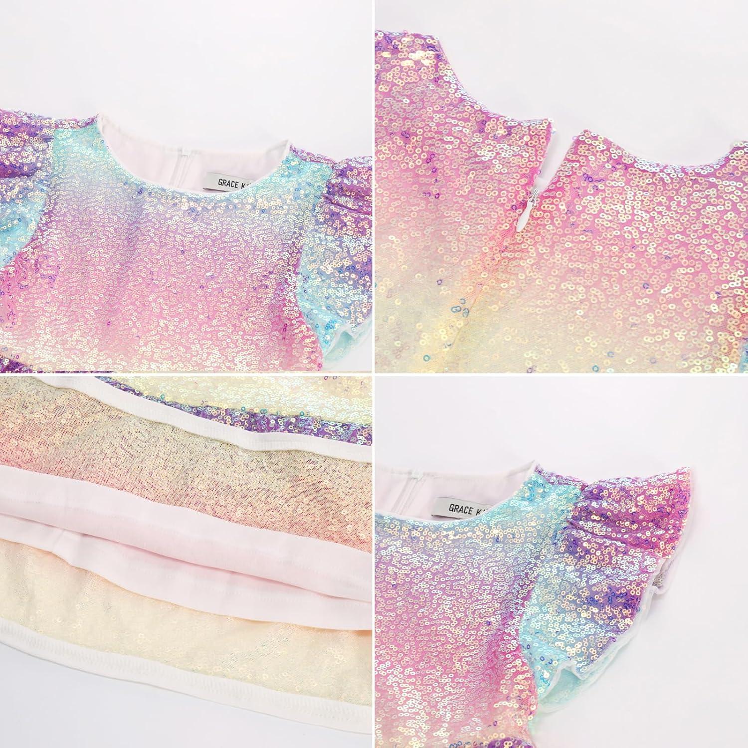 imageGRACE KARIN Girls Formal Party Dress Sequin Birthday Fancy Dresses Wedding Guest Dance Ruffle Dress Size 614Multicolor