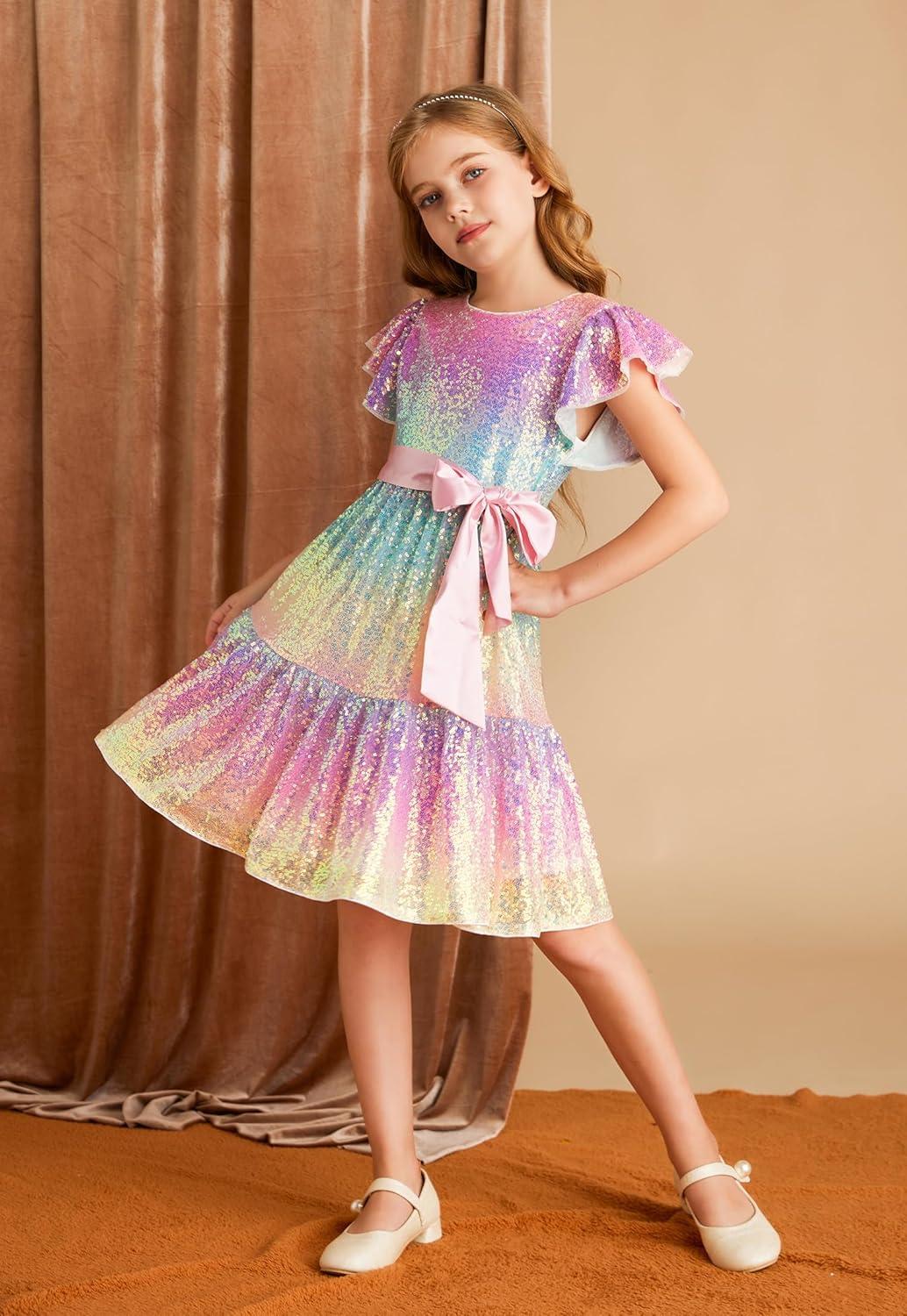 imageGRACE KARIN Girls Formal Party Dress Sequin Birthday Fancy Dresses Wedding Guest Dance Ruffle Dress Size 614Multicolor