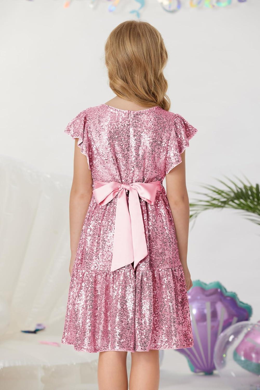 imageGRACE KARIN Girls Formal Party Dress Sequin Birthday Fancy Dresses Wedding Guest Dance Ruffle Dress Size 614Pink