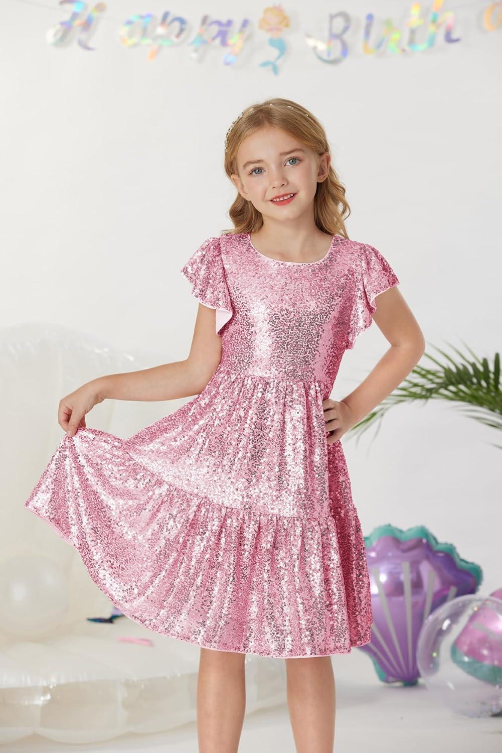 imageGRACE KARIN Girls Formal Party Dress Sequin Birthday Fancy Dresses Wedding Guest Dance Ruffle Dress Size 614Pink