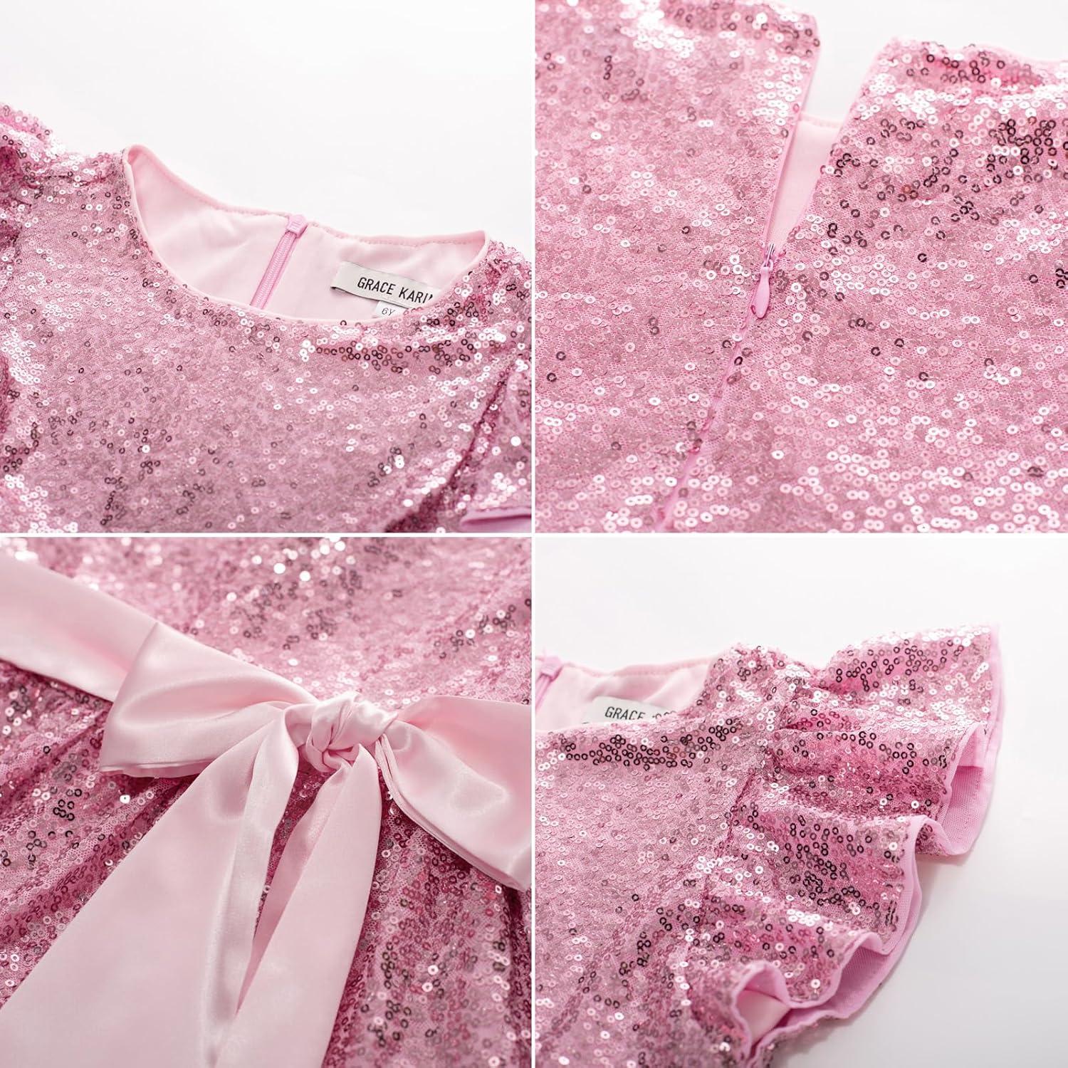 imageGRACE KARIN Girls Formal Party Dress Sequin Birthday Fancy Dresses Wedding Guest Dance Ruffle Dress Size 614Pink
