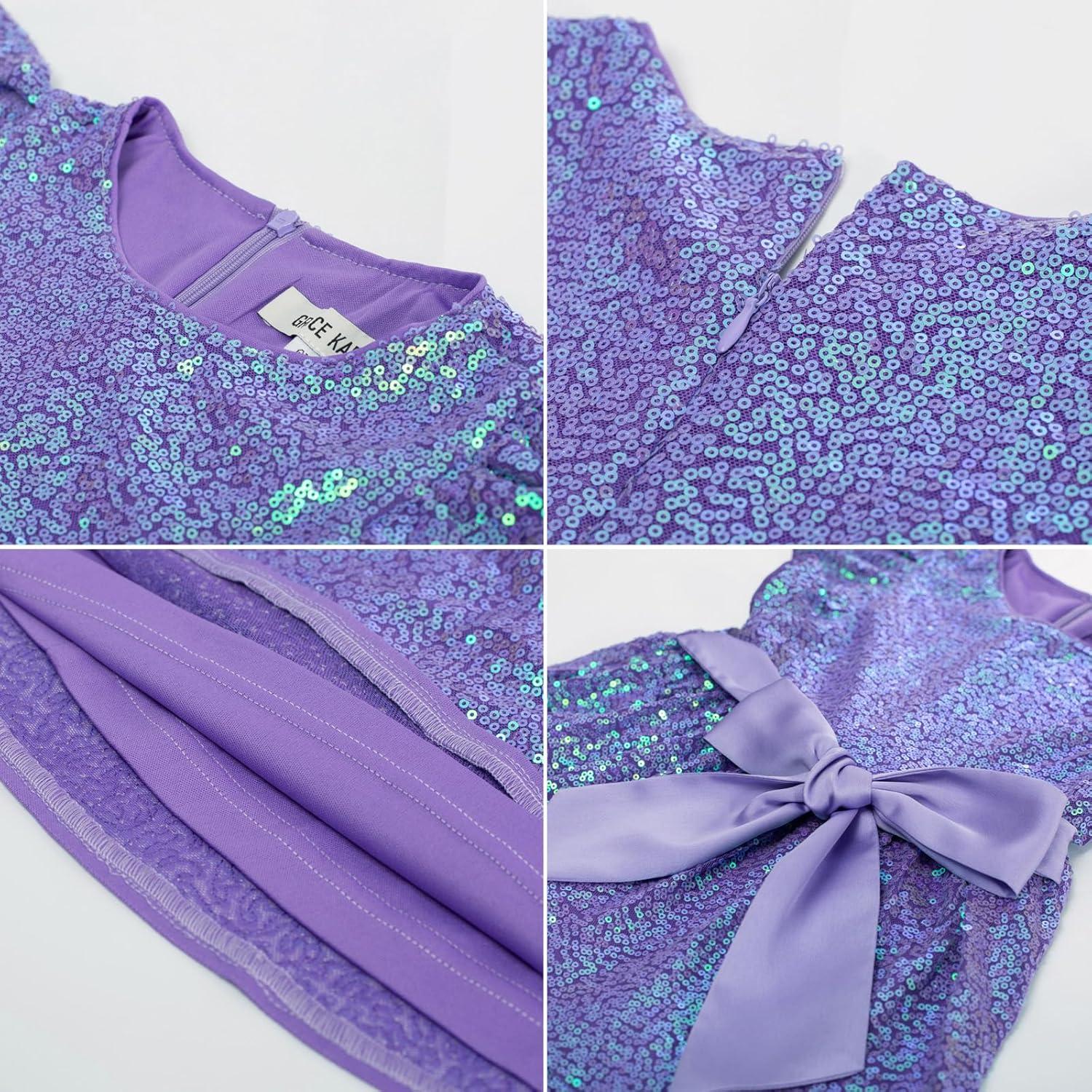 imageGRACE KARIN Girls Formal Party Dress Sequin Birthday Fancy Dresses Wedding Guest Dance Ruffle Dress Size 614Purple
