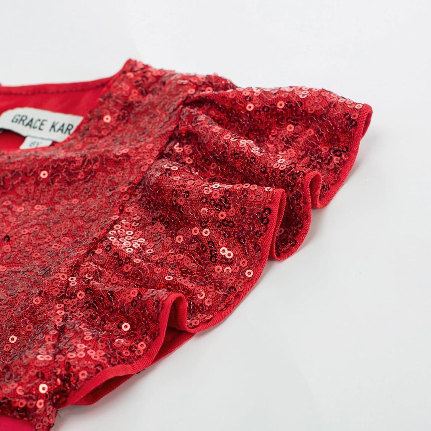 imageGRACE KARIN Girls Formal Party Dress Sequin Birthday Fancy Dresses Wedding Guest Dance Ruffle Dress Size 614Red