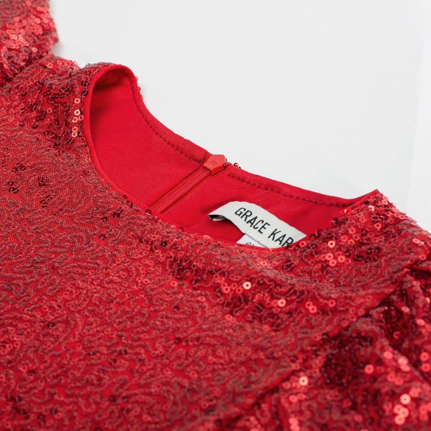 imageGRACE KARIN Girls Formal Party Dress Sequin Birthday Fancy Dresses Wedding Guest Dance Ruffle Dress Size 614Red