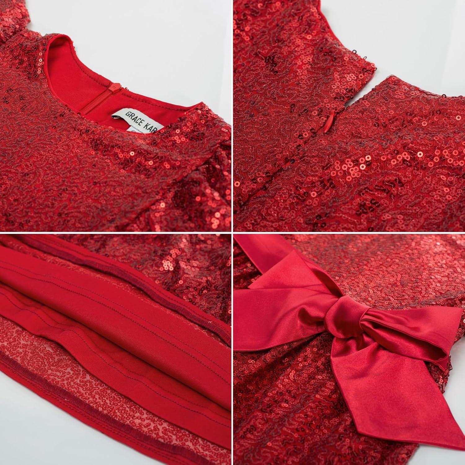 imageGRACE KARIN Girls Formal Party Dress Sequin Birthday Fancy Dresses Wedding Guest Dance Ruffle Dress Size 614Red