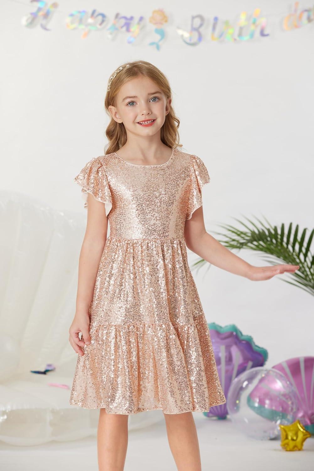 imageGRACE KARIN Girls Formal Party Dress Sequin Birthday Fancy Dresses Wedding Guest Dance Ruffle Dress Size 614Rose Gold
