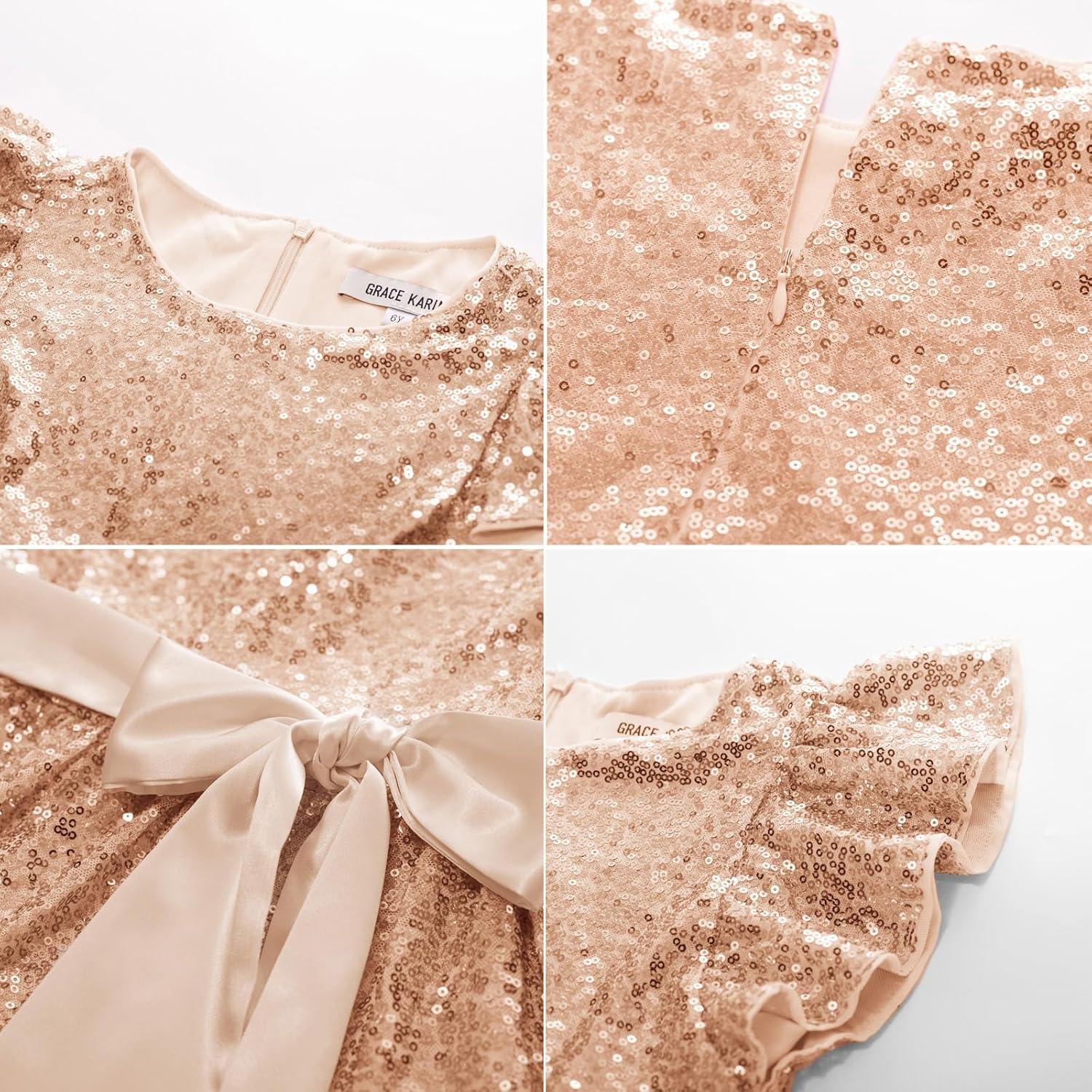 imageGRACE KARIN Girls Formal Party Dress Sequin Birthday Fancy Dresses Wedding Guest Dance Ruffle Dress Size 614Rose Gold