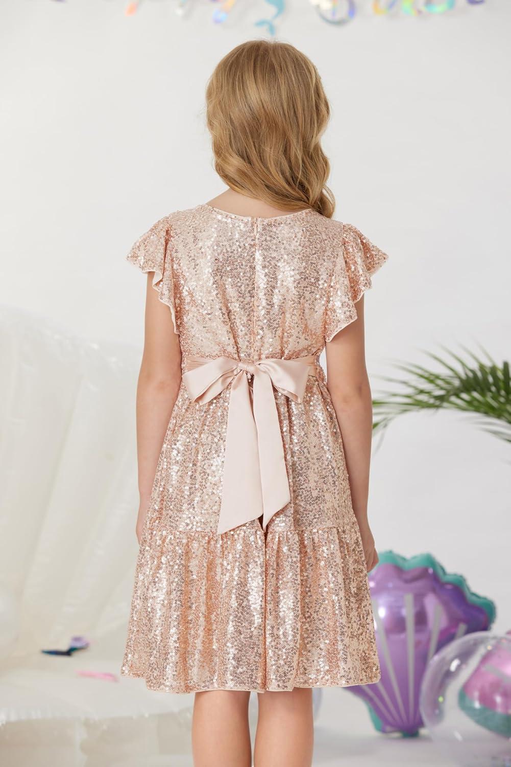 imageGRACE KARIN Girls Formal Party Dress Sequin Birthday Fancy Dresses Wedding Guest Dance Ruffle Dress Size 614Rose Gold