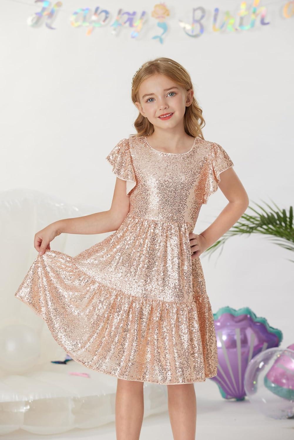 imageGRACE KARIN Girls Formal Party Dress Sequin Birthday Fancy Dresses Wedding Guest Dance Ruffle Dress Size 614Rose Gold
