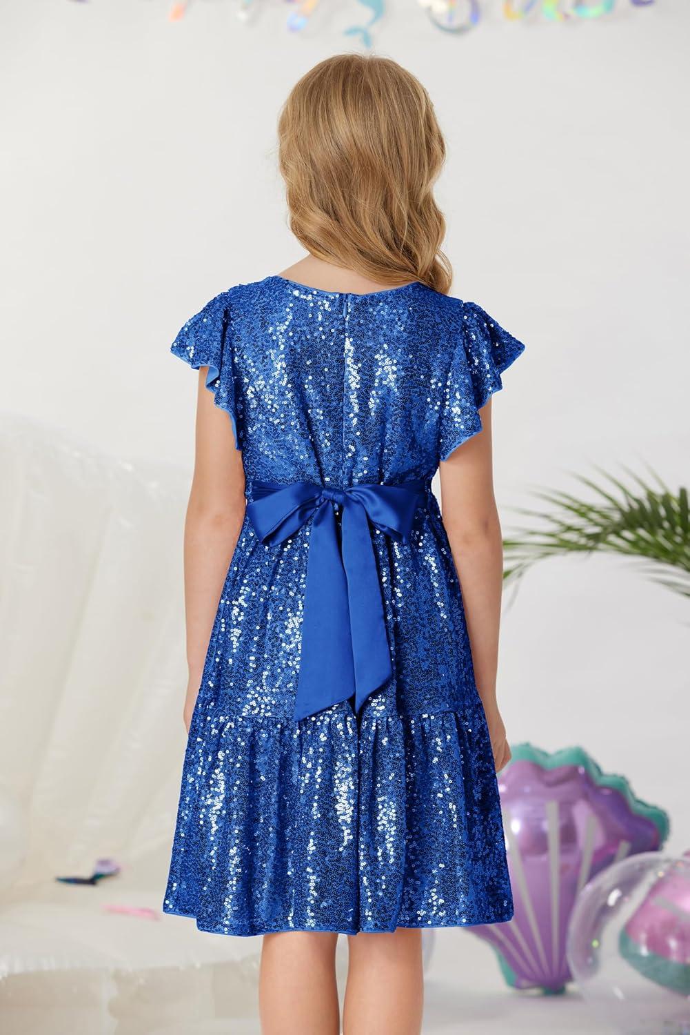 imageGRACE KARIN Girls Formal Party Dress Sequin Birthday Fancy Dresses Wedding Guest Dance Ruffle Dress Size 614Royal Blue