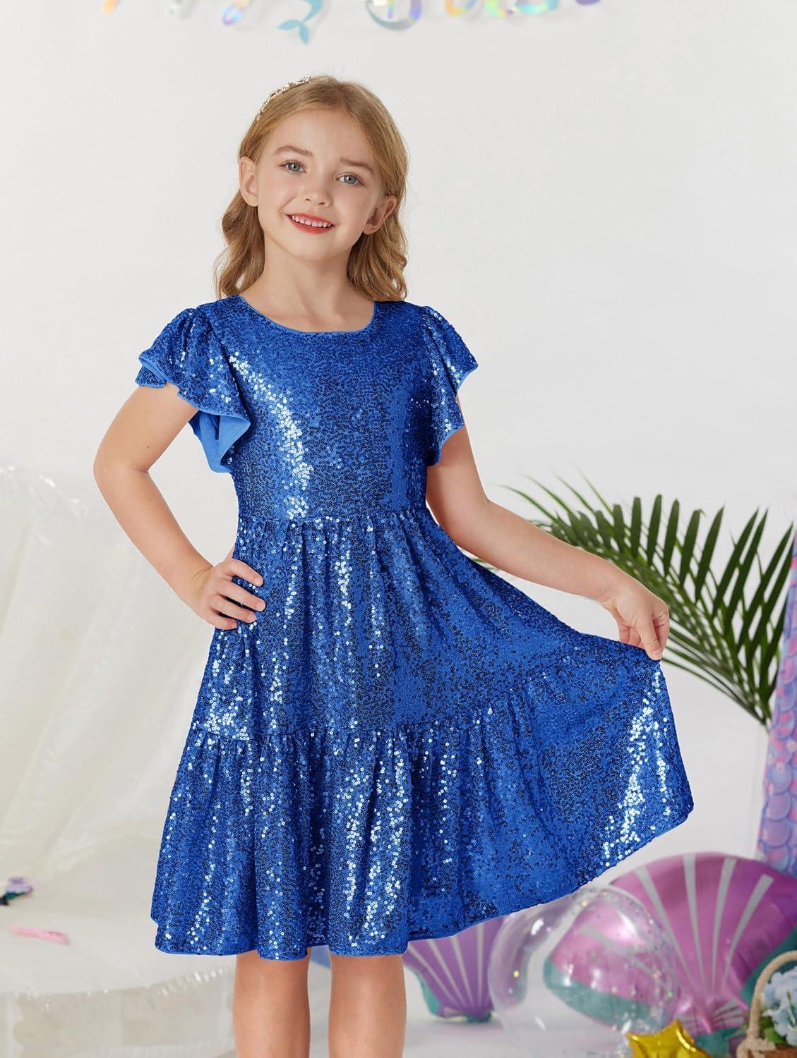 imageGRACE KARIN Girls Formal Party Dress Sequin Birthday Fancy Dresses Wedding Guest Dance Ruffle Dress Size 614Royal Blue