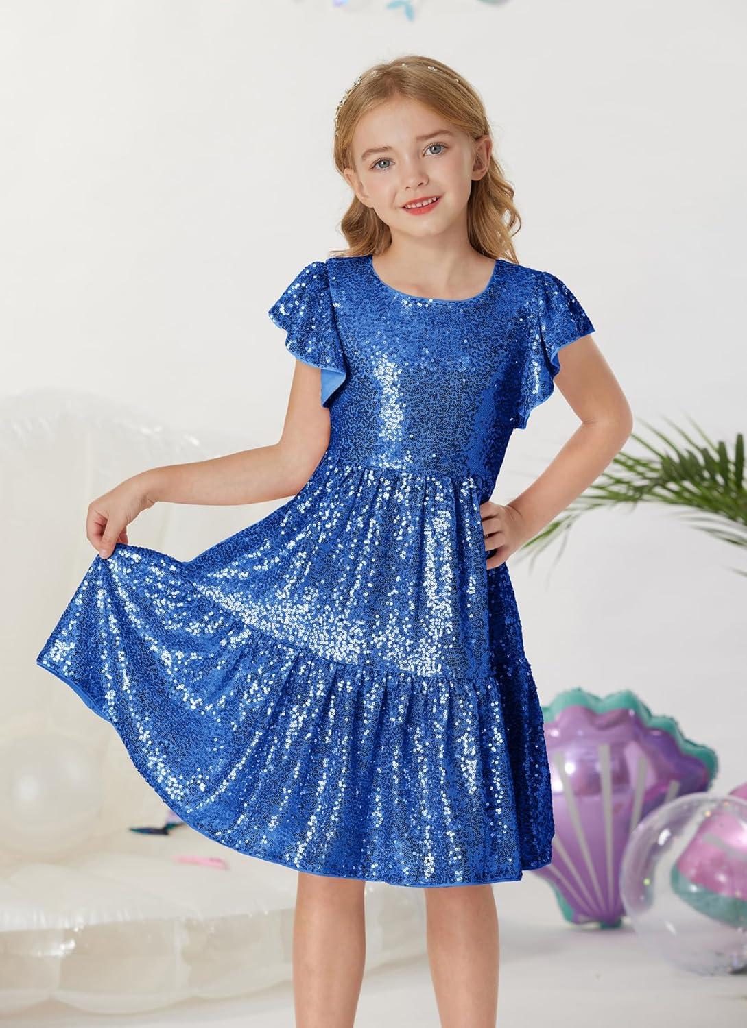 imageGRACE KARIN Girls Formal Party Dress Sequin Birthday Fancy Dresses Wedding Guest Dance Ruffle Dress Size 614Royal Blue