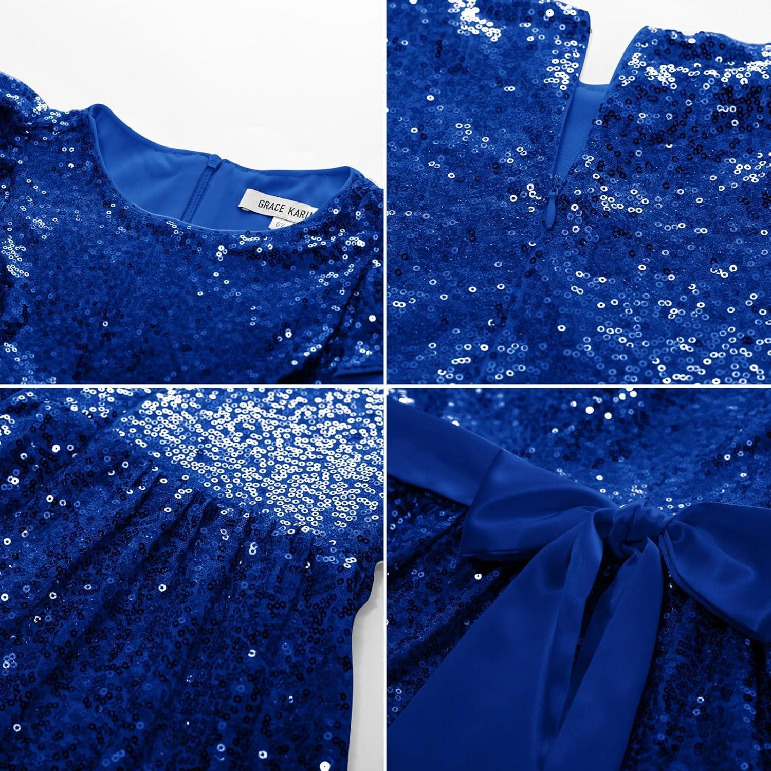 imageGRACE KARIN Girls Formal Party Dress Sequin Birthday Fancy Dresses Wedding Guest Dance Ruffle Dress Size 614Royal Blue