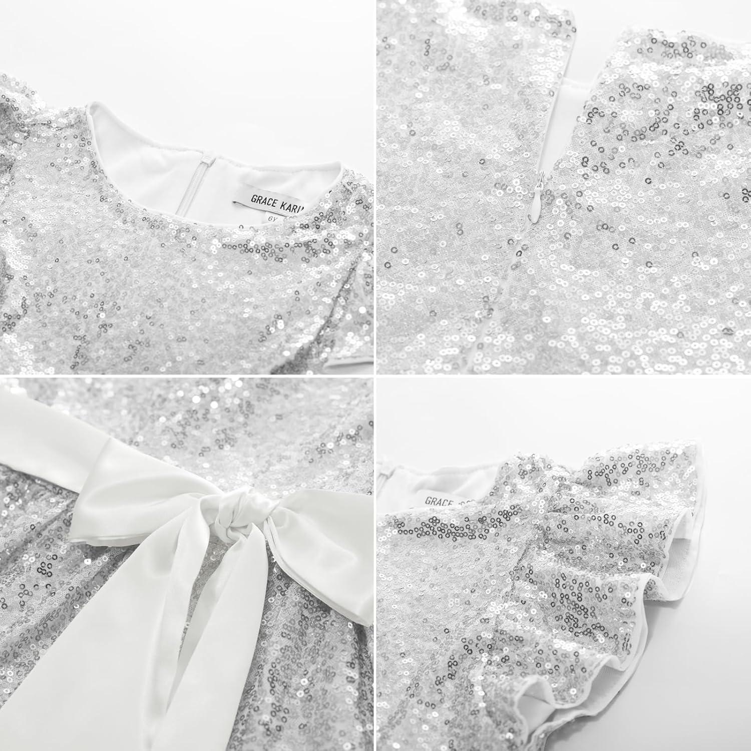imageGRACE KARIN Girls Formal Party Dress Sequin Birthday Fancy Dresses Wedding Guest Dance Ruffle Dress Size 614Silver