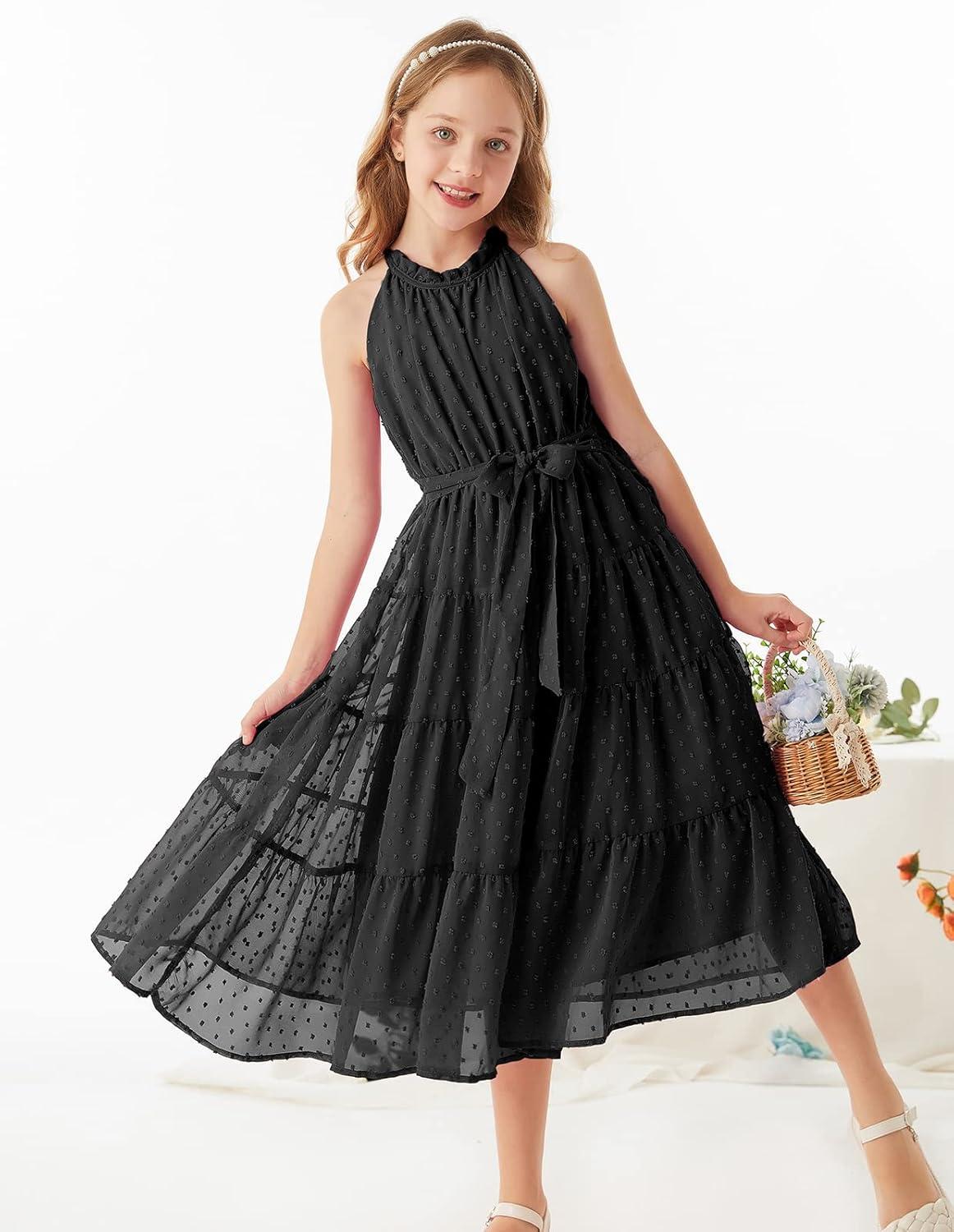 imageGRACE KARIN Girls Halter Neck Dress Sleeveless Casual Aline Flowy Summer Maxi Dress for 514 YearsBlack