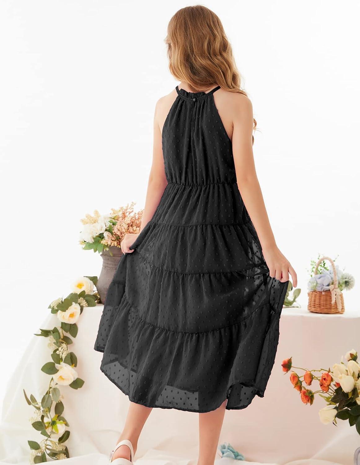 imageGRACE KARIN Girls Halter Neck Dress Sleeveless Casual Aline Flowy Summer Maxi Dress for 514 YearsBlack