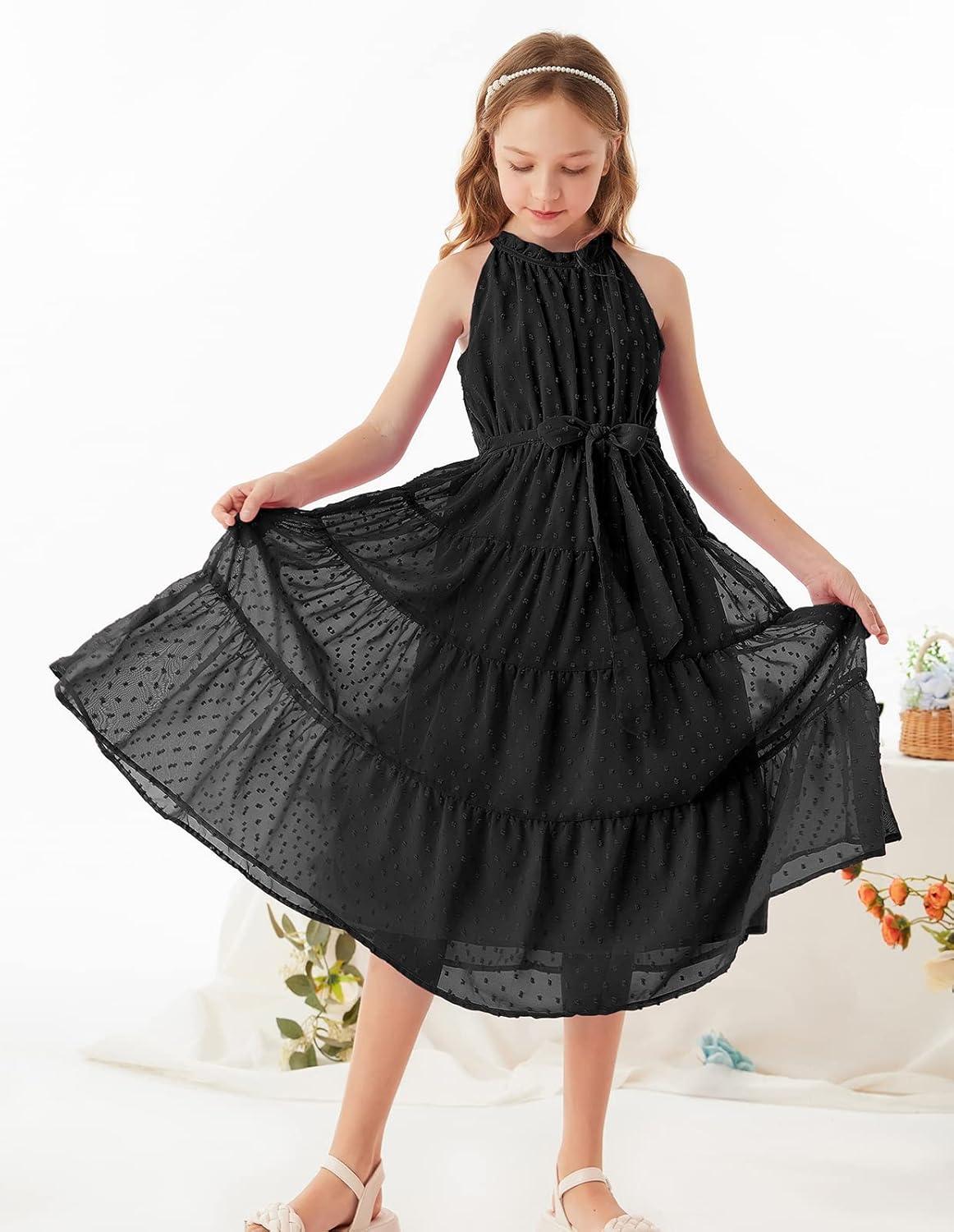 imageGRACE KARIN Girls Halter Neck Dress Sleeveless Casual Aline Flowy Summer Maxi Dress for 514 YearsBlack