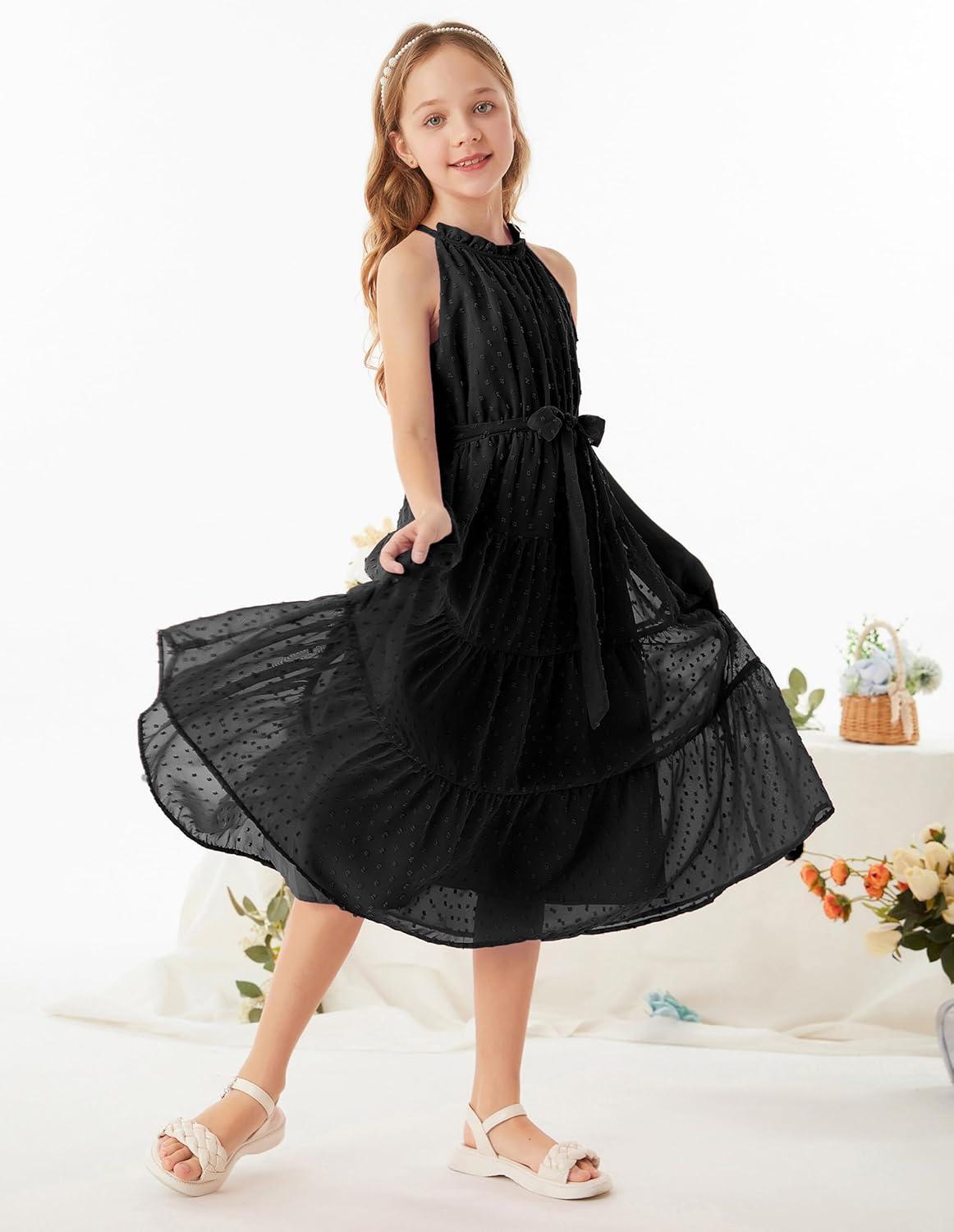 imageGRACE KARIN Girls Halter Neck Dress Sleeveless Casual Aline Flowy Summer Maxi Dress for 514 YearsBlack