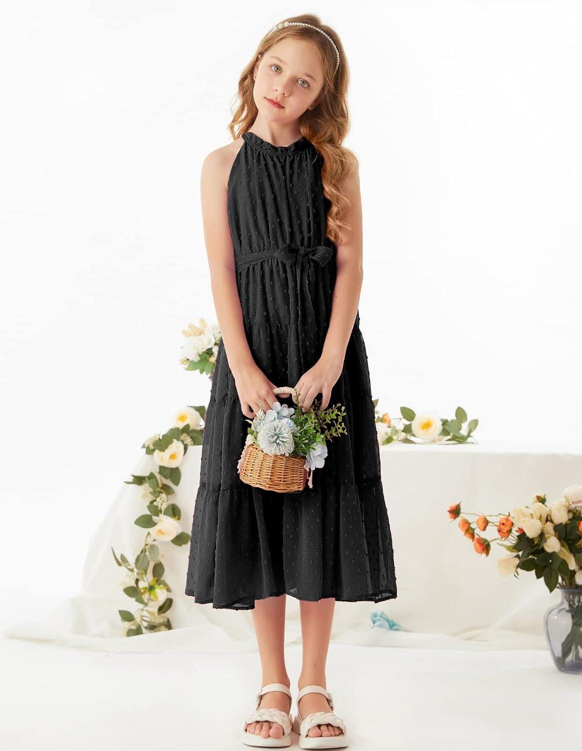 imageGRACE KARIN Girls Halter Neck Dress Sleeveless Casual Aline Flowy Summer Maxi Dress for 514 YearsBlack