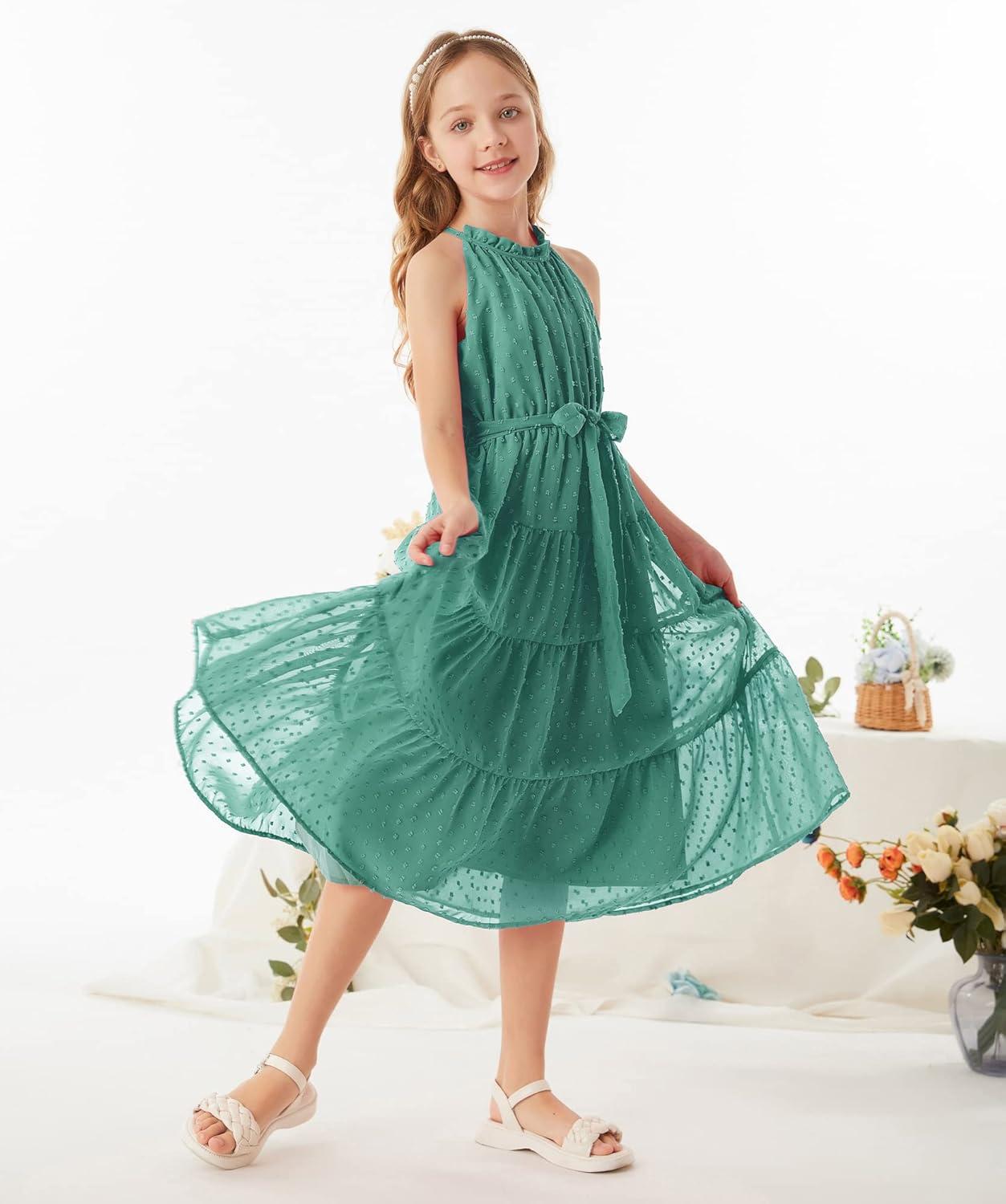 imageGRACE KARIN Girls Halter Neck Dress Sleeveless Casual Aline Flowy Summer Maxi Dress for 514 YearsBlue Green