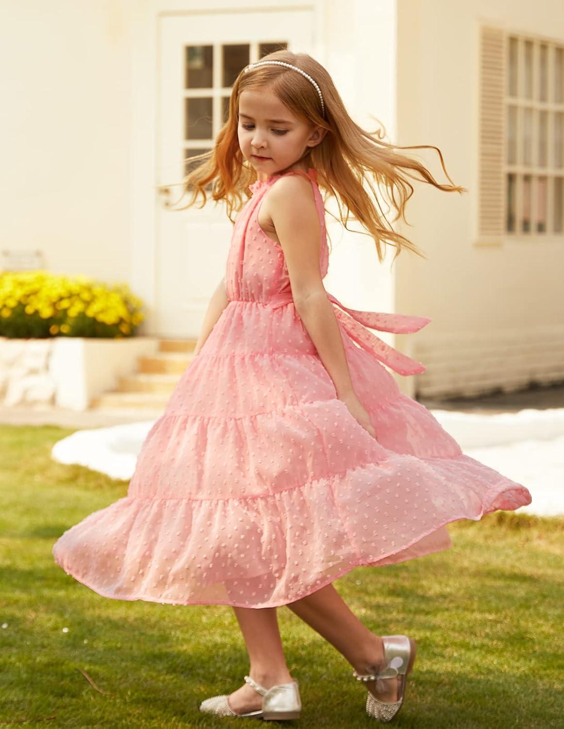 imageGRACE KARIN Girls Halter Neck Dress Sleeveless Casual Aline Flowy Summer Maxi Dress for 514 YearsLight Pink