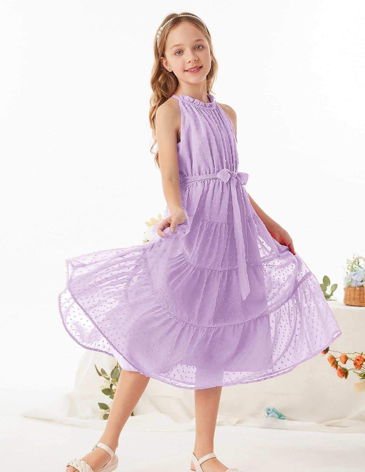 imageGRACE KARIN Girls Halter Neck Dress Sleeveless Casual Aline Flowy Summer Maxi Dress for 514 YearsLight Purple