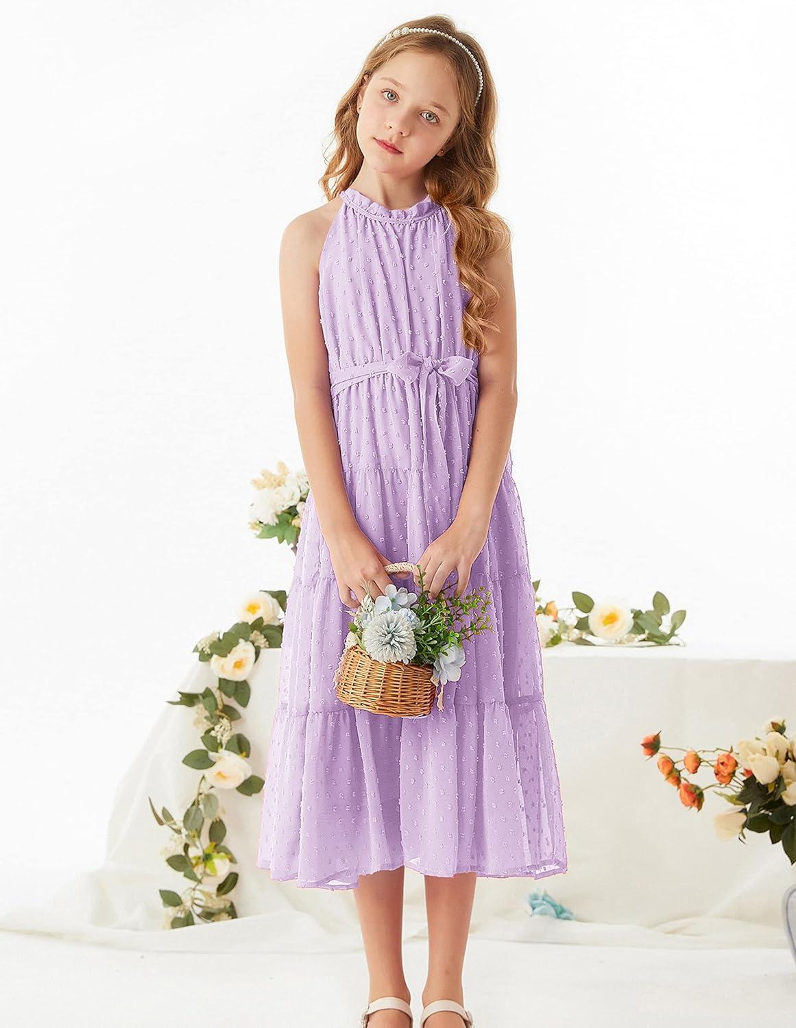 imageGRACE KARIN Girls Halter Neck Dress Sleeveless Casual Aline Flowy Summer Maxi Dress for 514 YearsLight Purple