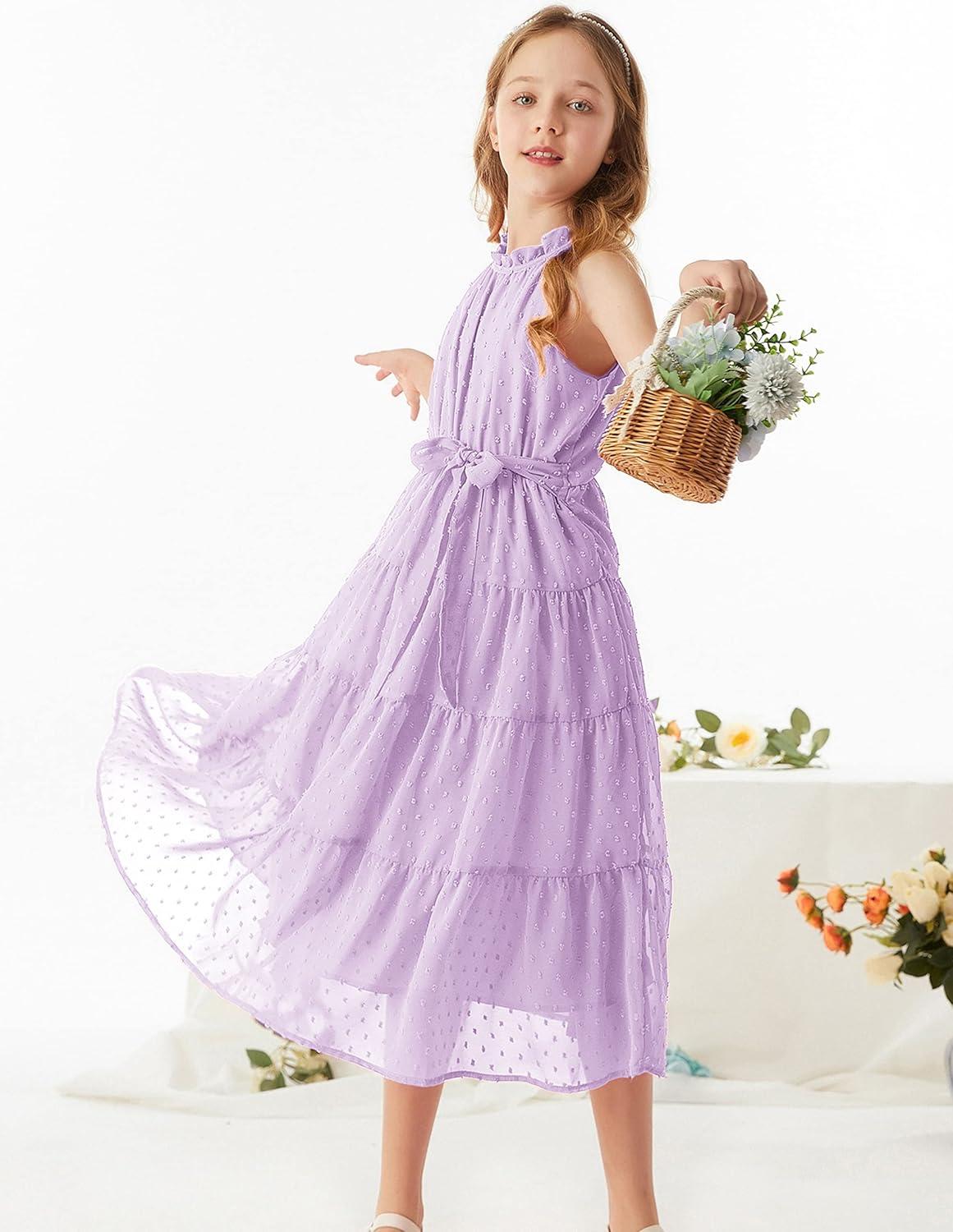 imageGRACE KARIN Girls Halter Neck Dress Sleeveless Casual Aline Flowy Summer Maxi Dress for 514 YearsLight Purple