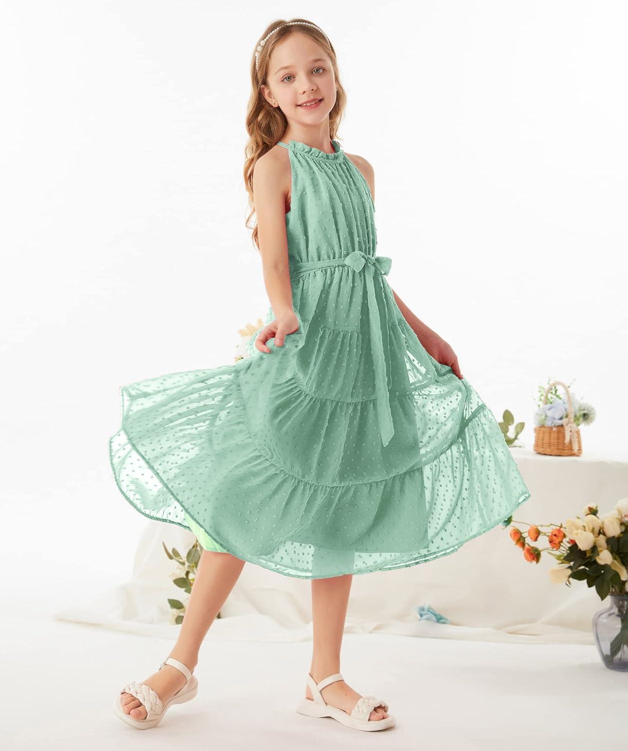 imageGRACE KARIN Girls Halter Neck Dress Sleeveless Casual Aline Flowy Summer Maxi Dress for 514 YearsMint Green